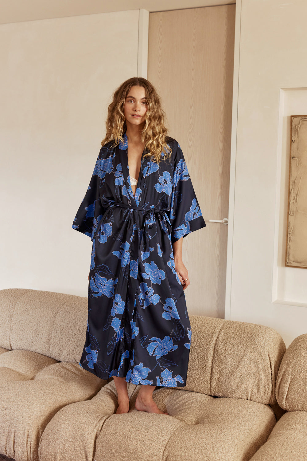 Daisy Recycled Silky Satin Long Robe