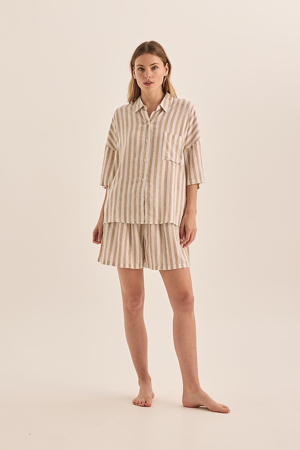 Evie Natural Stripe Linen Short Set