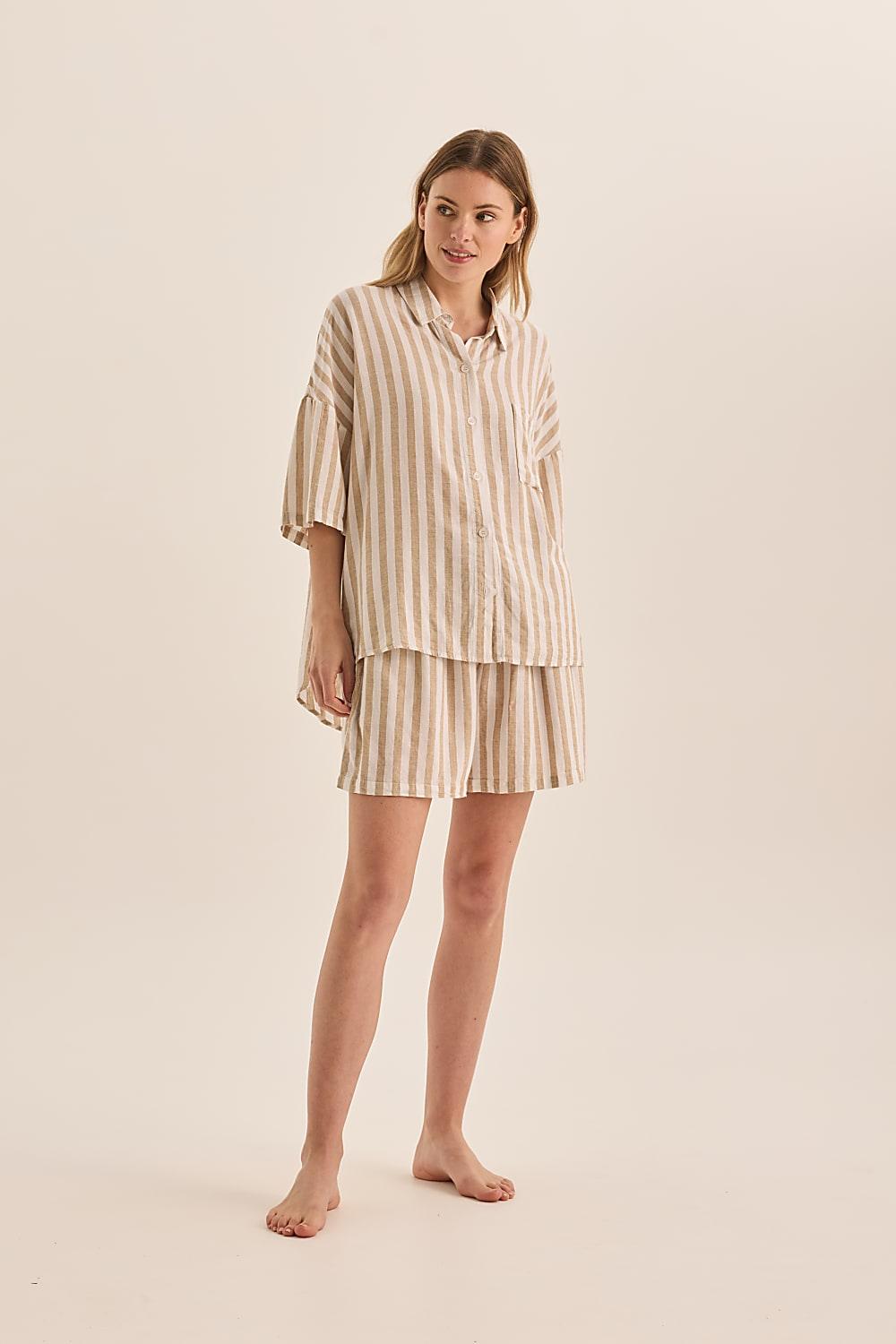 Evie Natural Stripe Linen Short Set