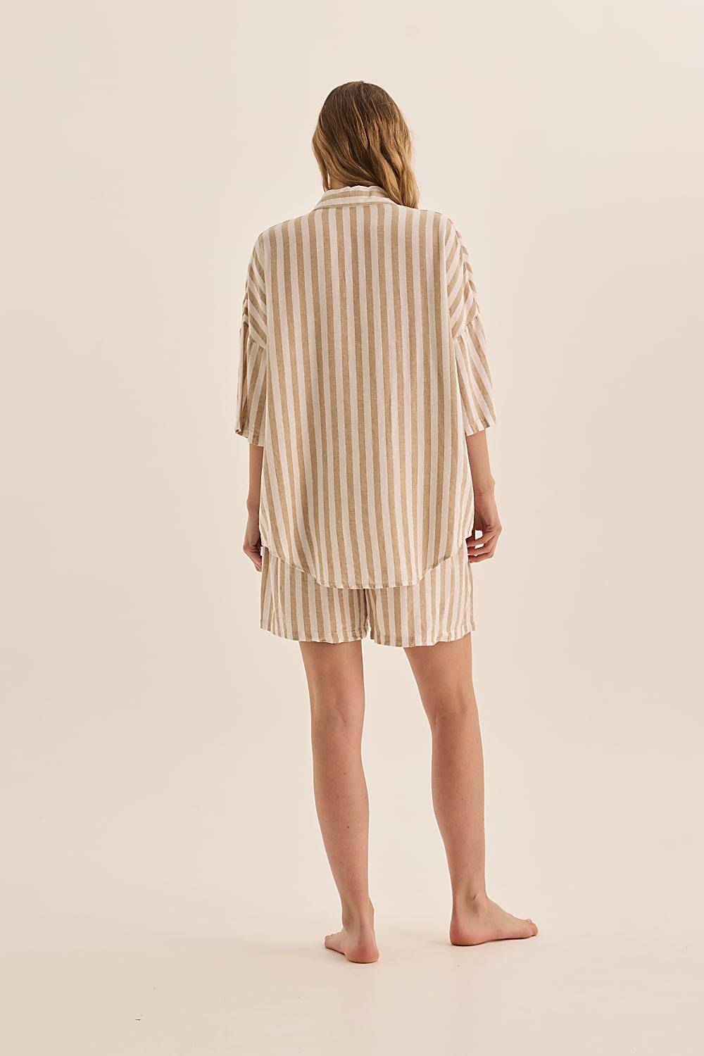 Evie Natural Stripe Linen Short Set