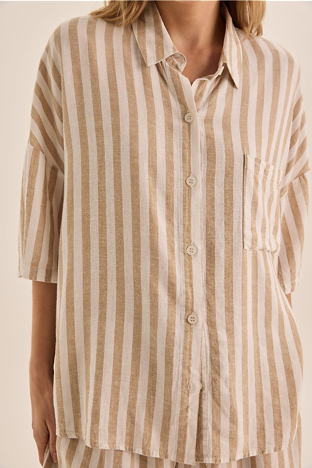 Evie Natural Stripe Linen Short Set