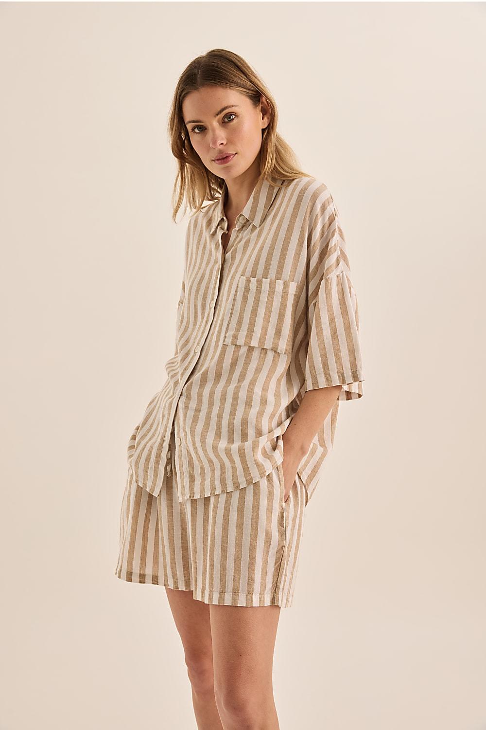 Evie Natural Stripe Linen Short Set
