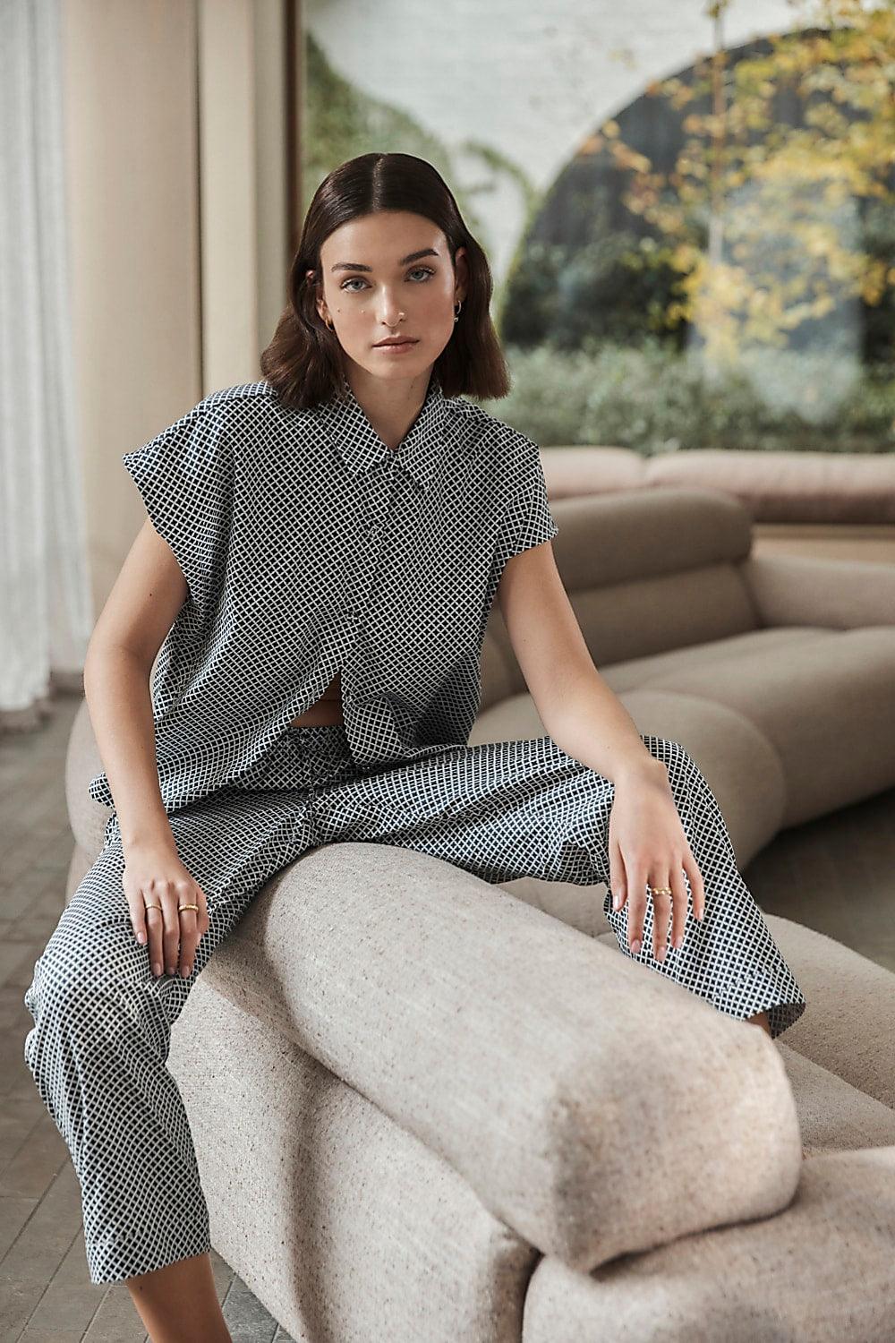 Goldie Navy Diamond Cotton PJ