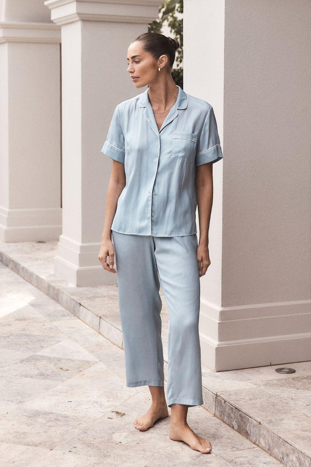 Aileen Blue Satin Crop Pant PJ