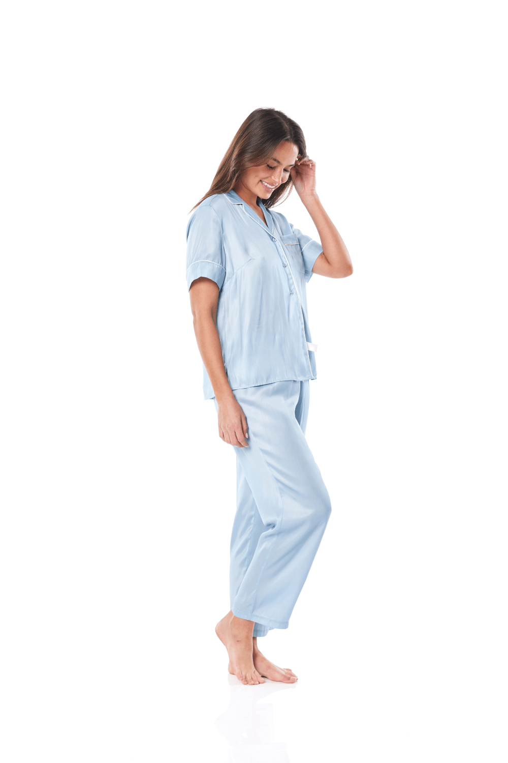 Aileen Blue Satin Crop Pant PJ