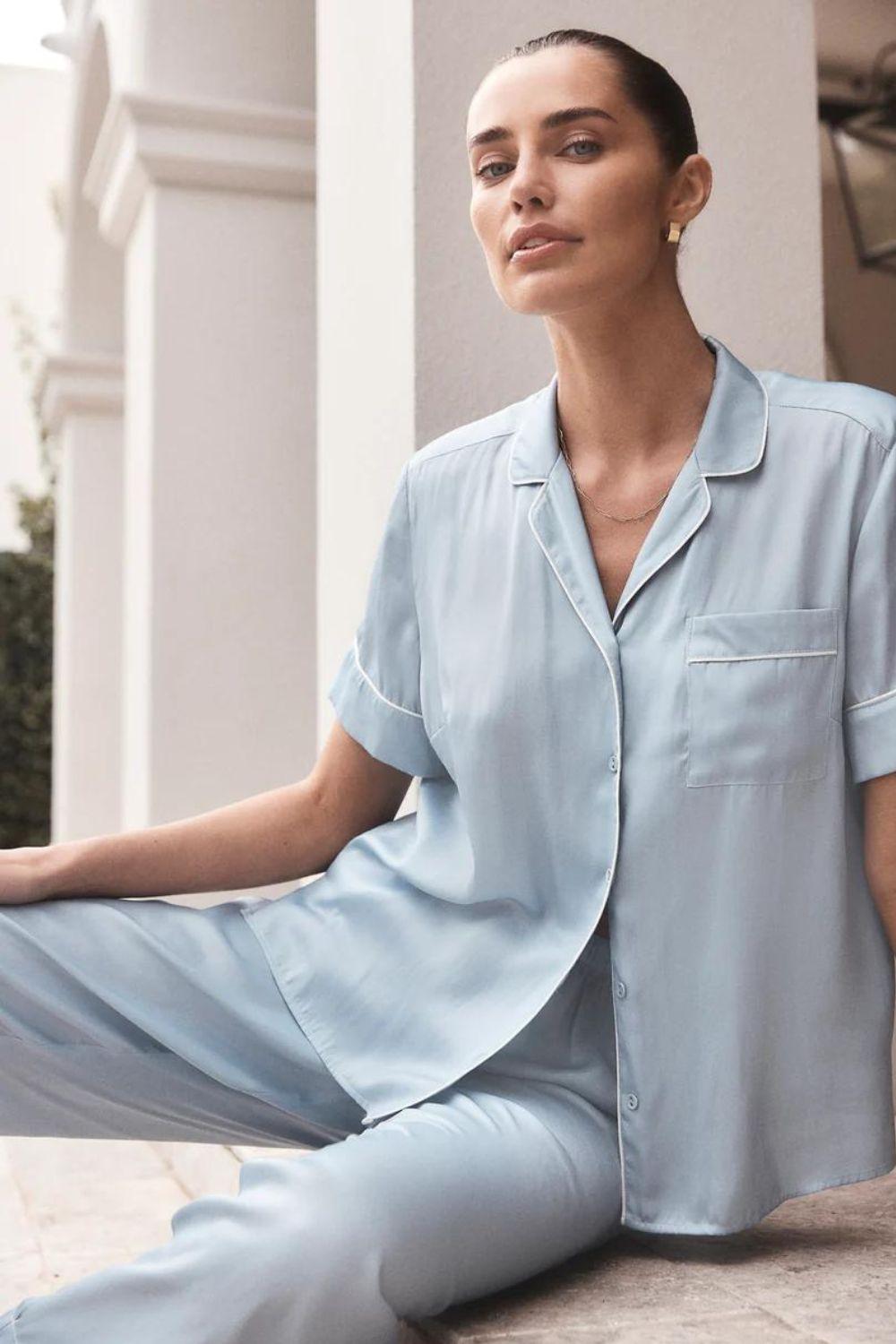 Aileen Blue Satin Crop Pant PJ