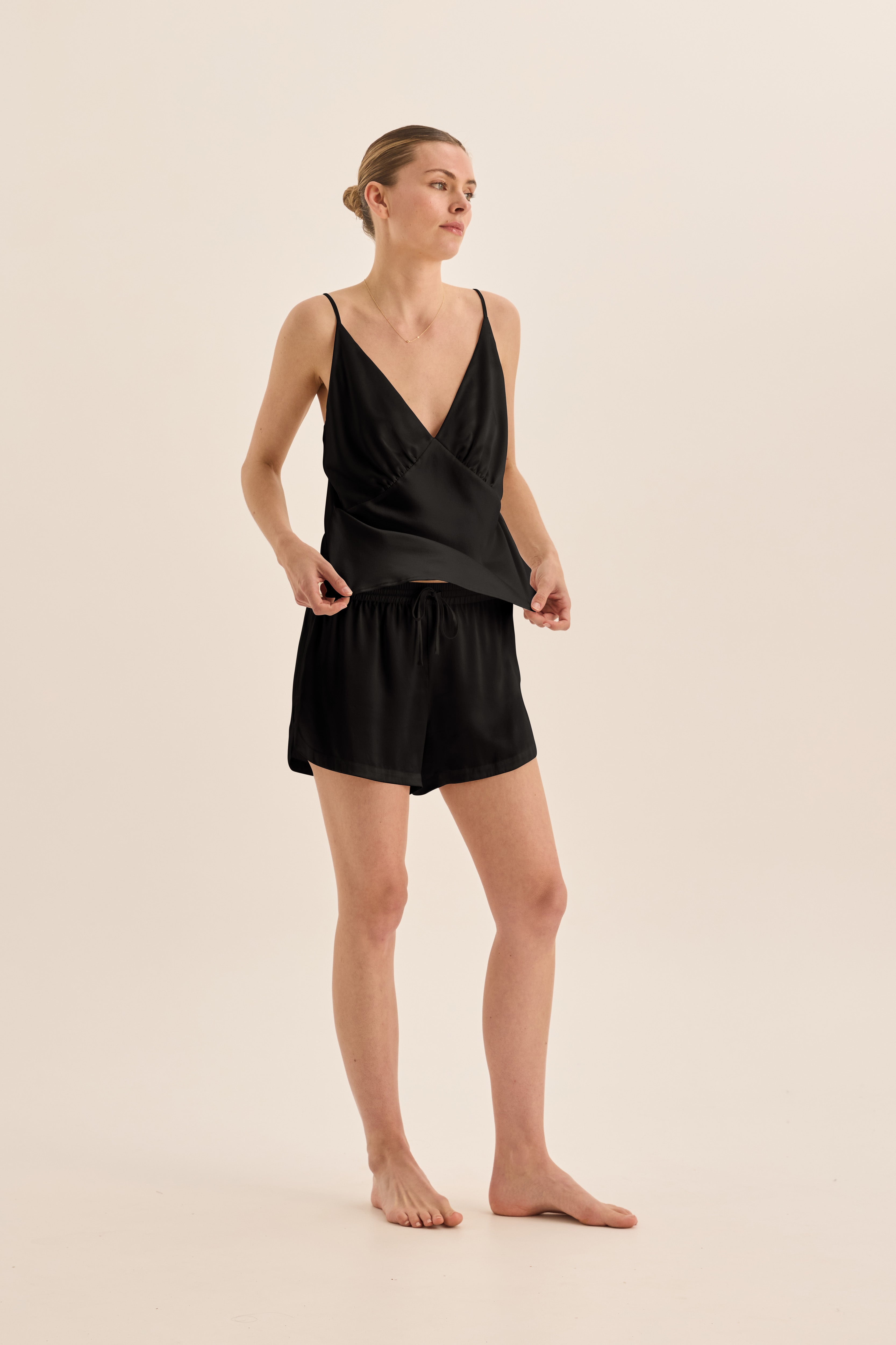 Amethyst Black Pure Silk Cami and Shorts Set