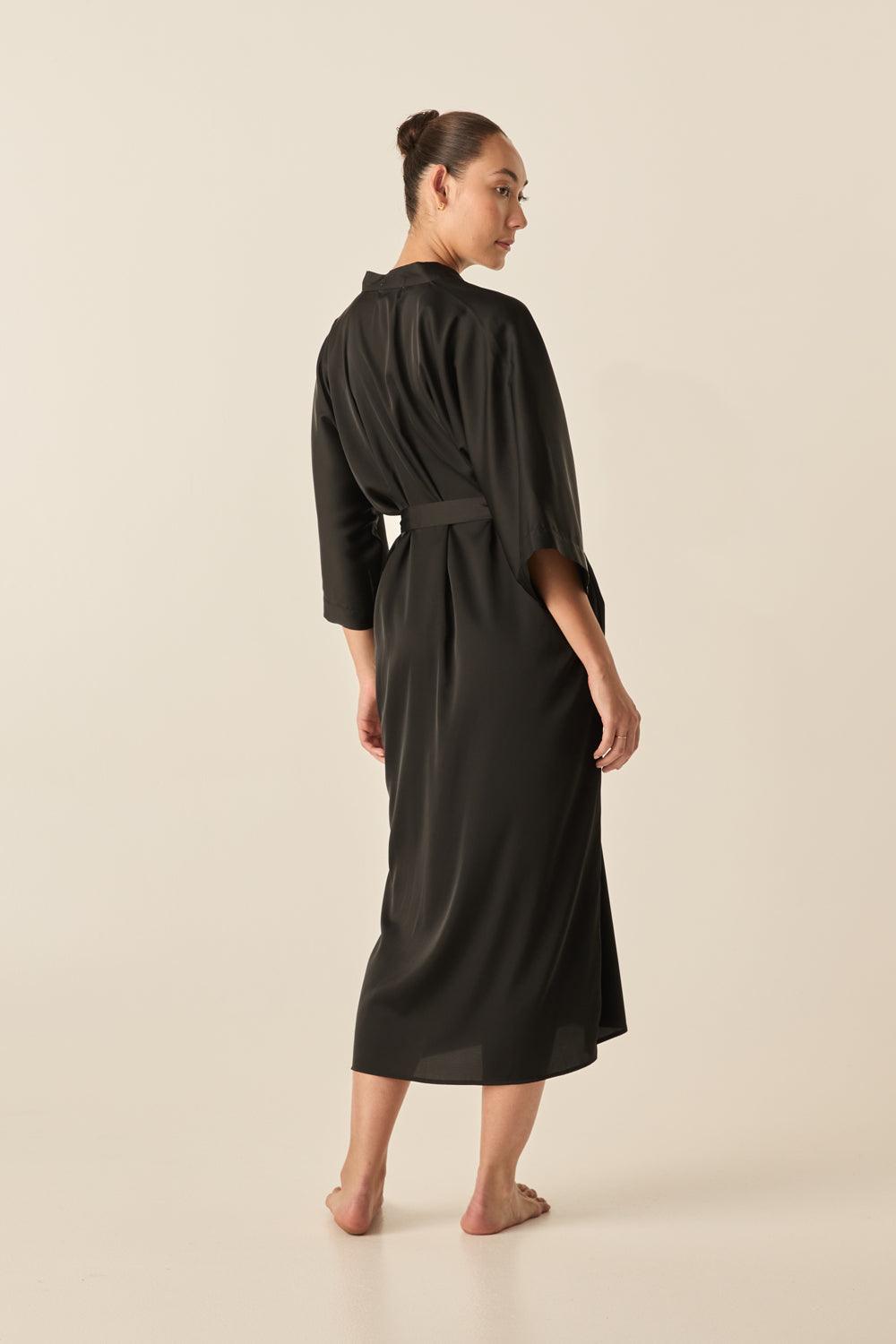 Bethany Black Silky Satin Robe
