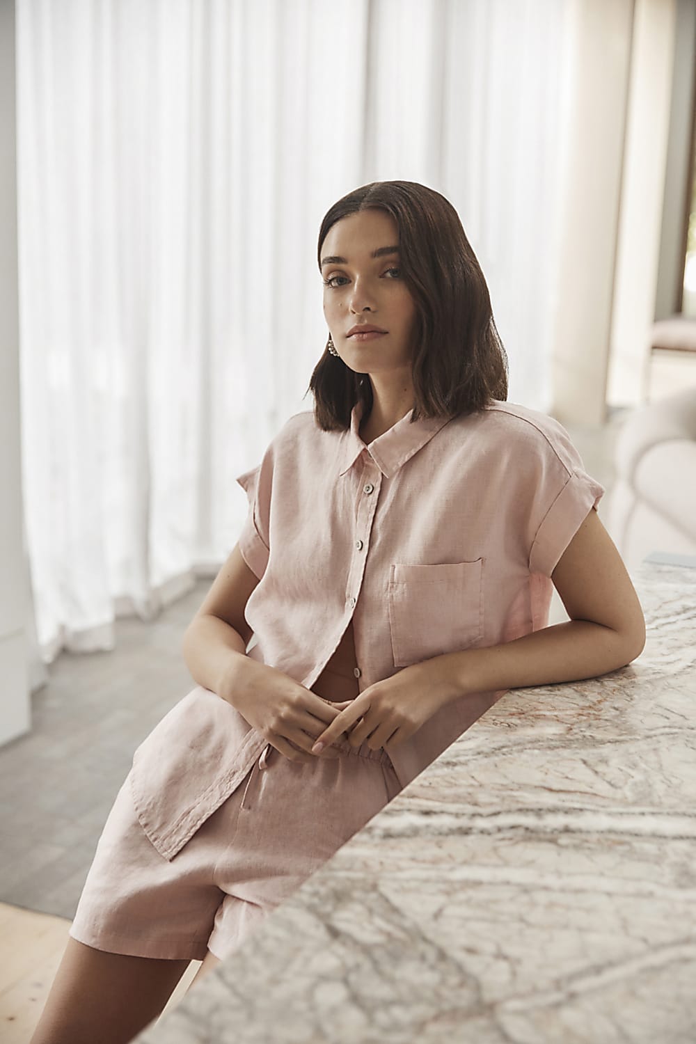 Charlotte Pink Linen Pyjama Set
