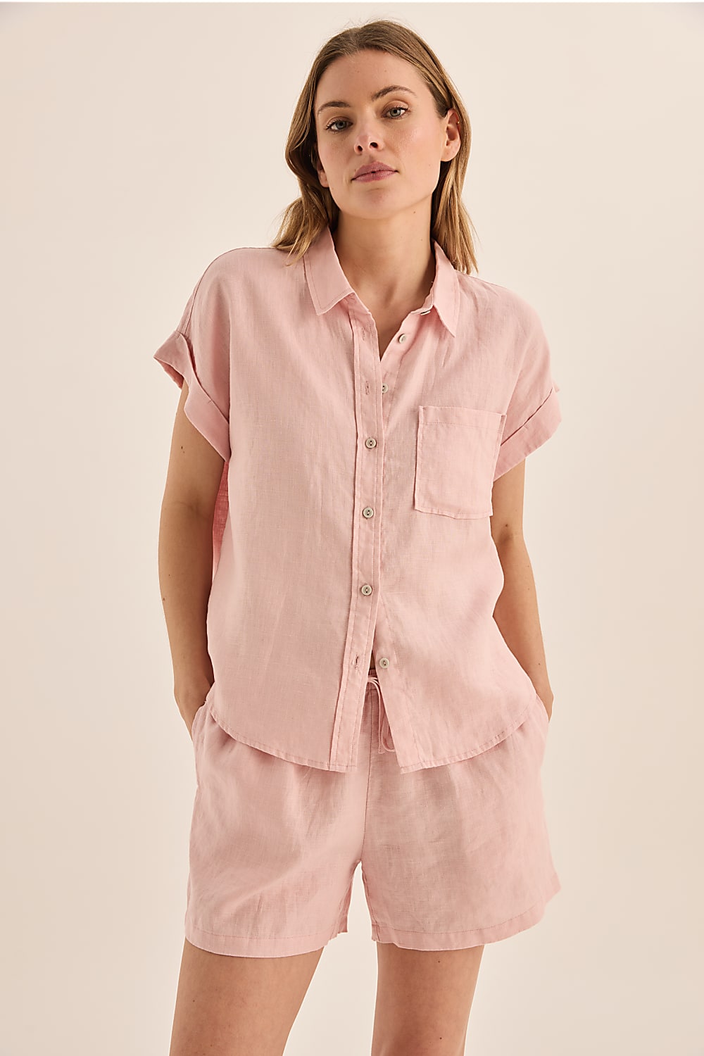 Charlotte Pink Linen Pyjama Set