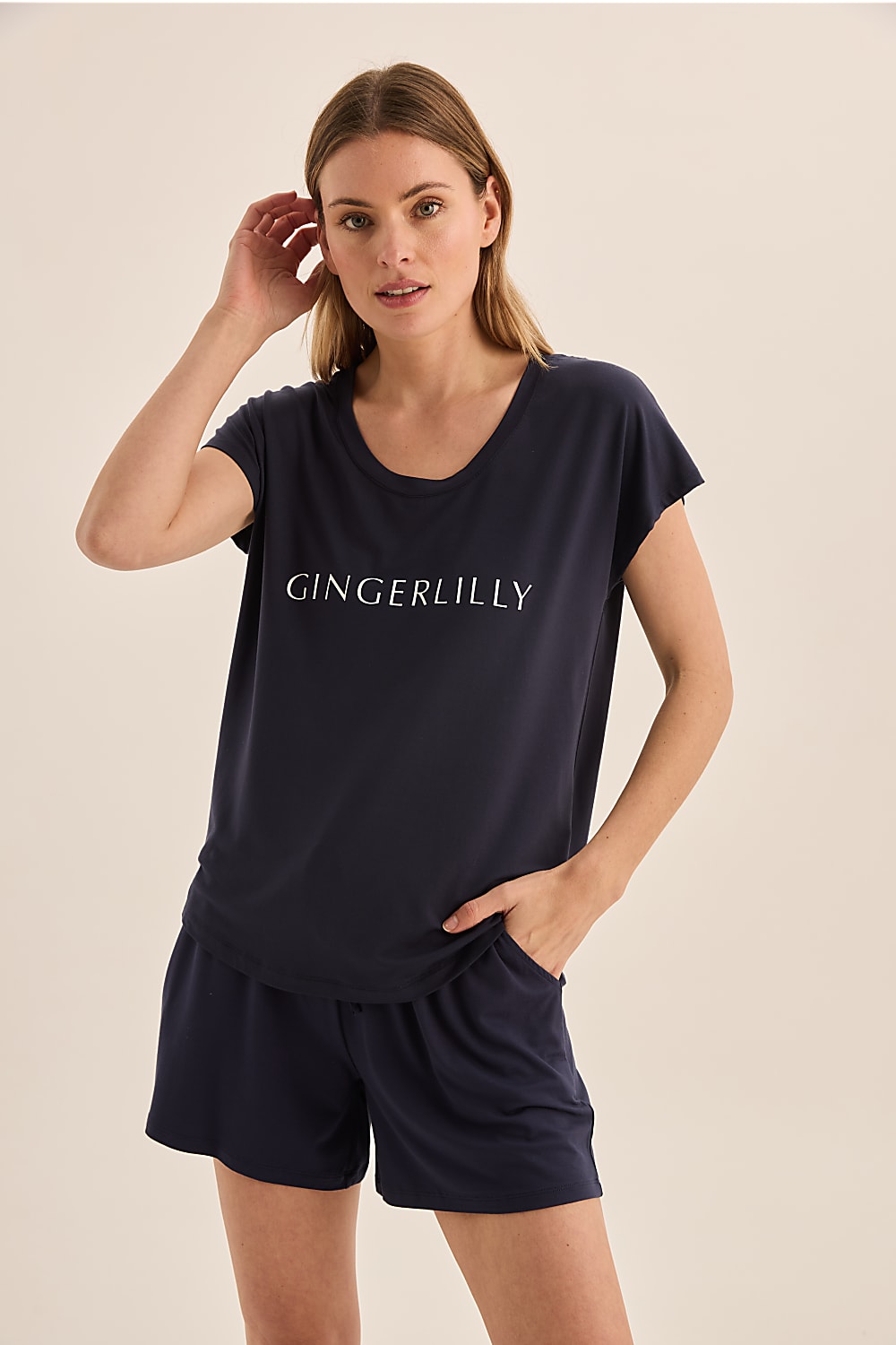 Dahlia Navy Bamboo Short Set