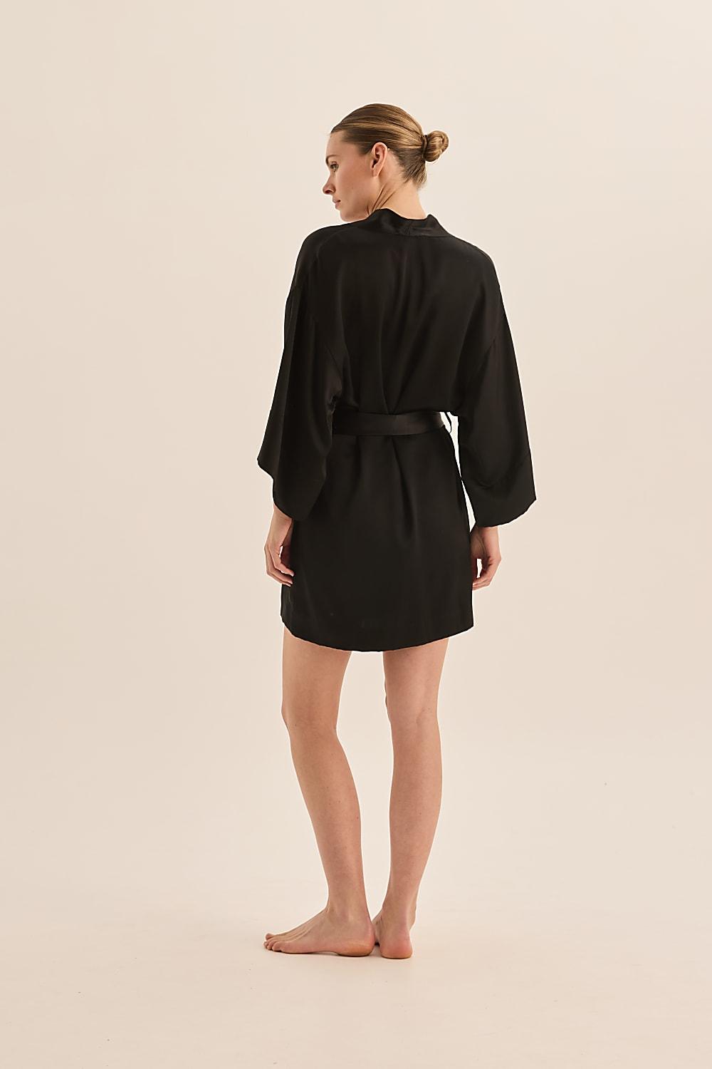 Diamond Pure Silk Black Short Robe