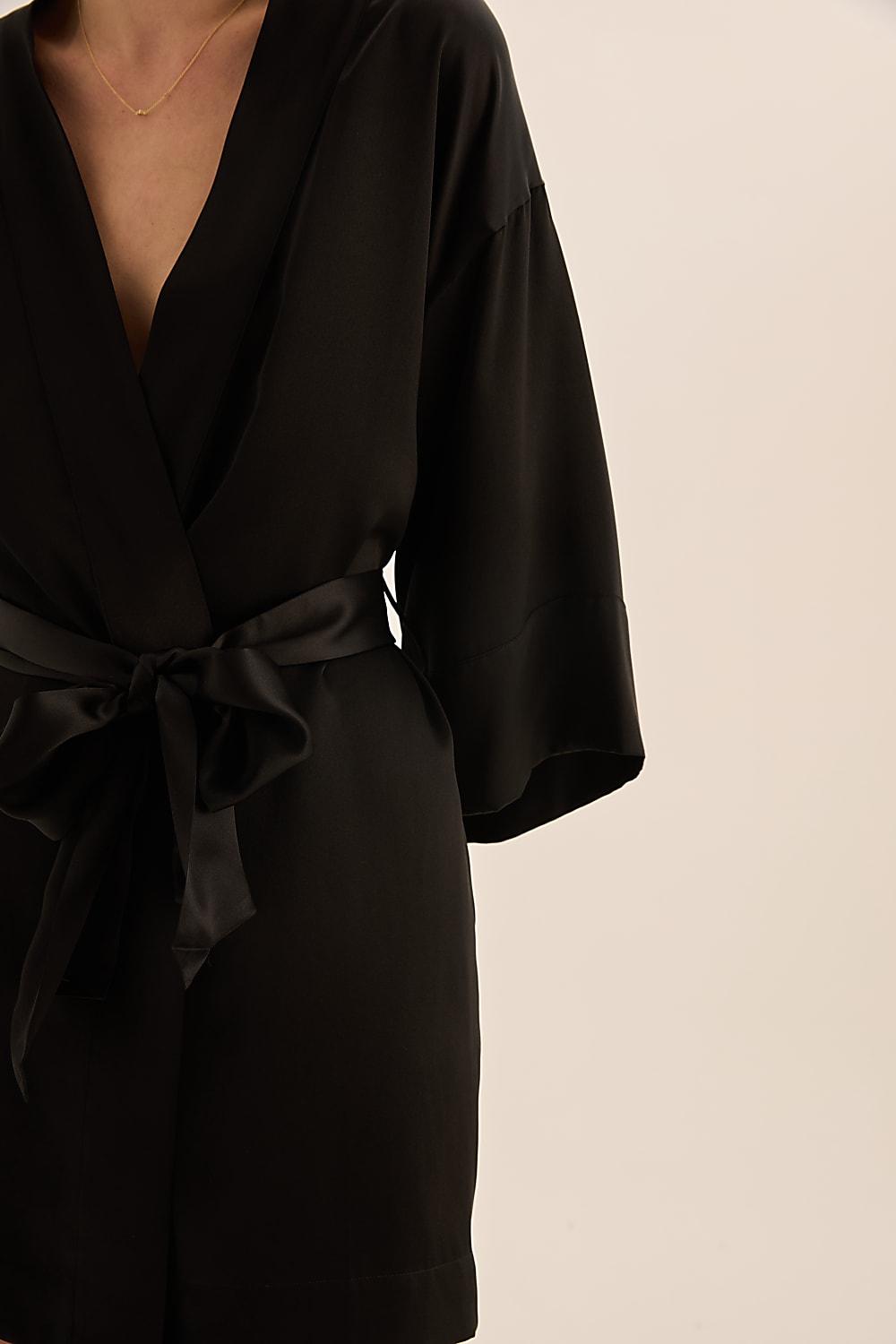 Diamond Pure Silk Black Short Robe