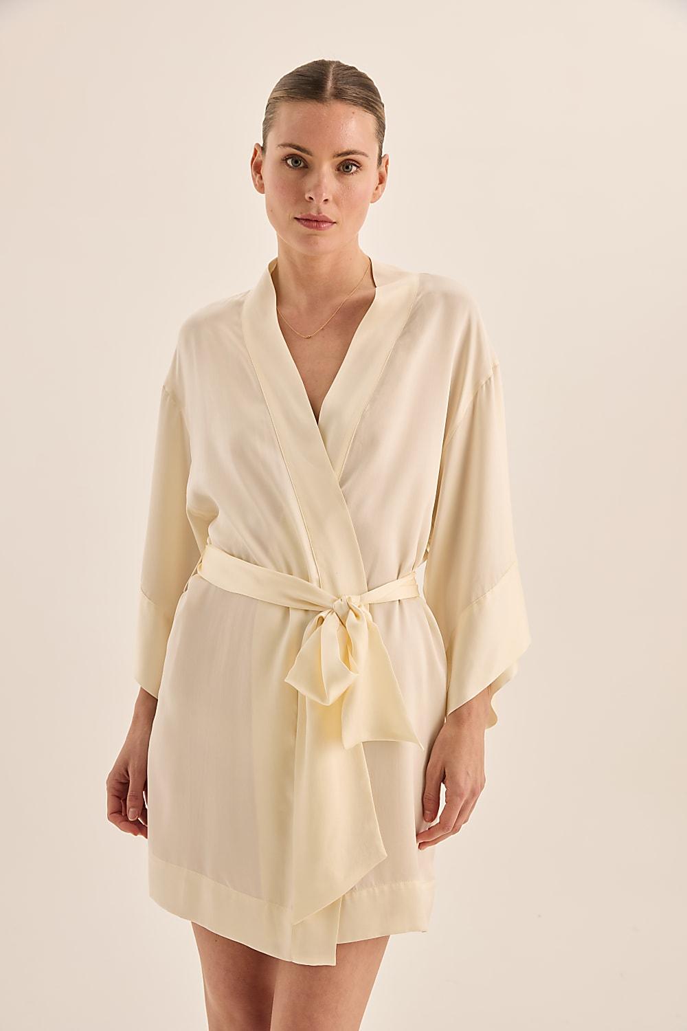 Diamond Pure Silk Ivory Short Robe
