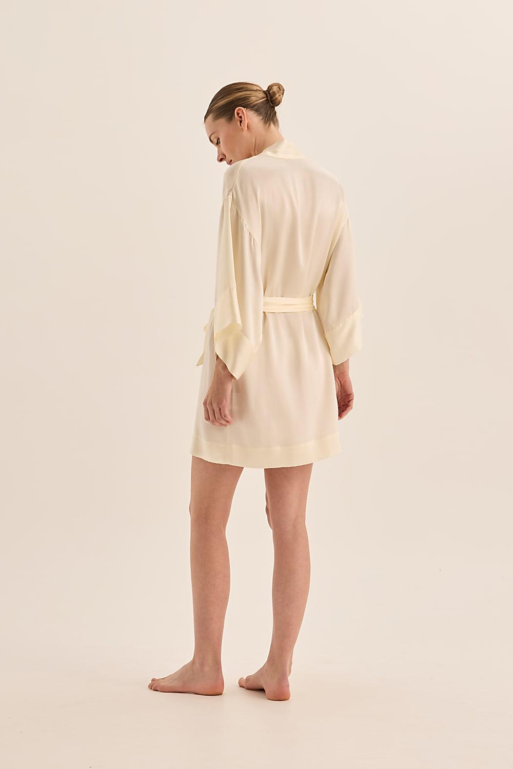 Diamond Pure Silk Ivory Short Robe