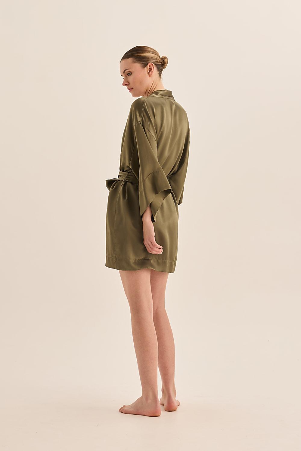 Diamond Pure Silk Olive Short Robe