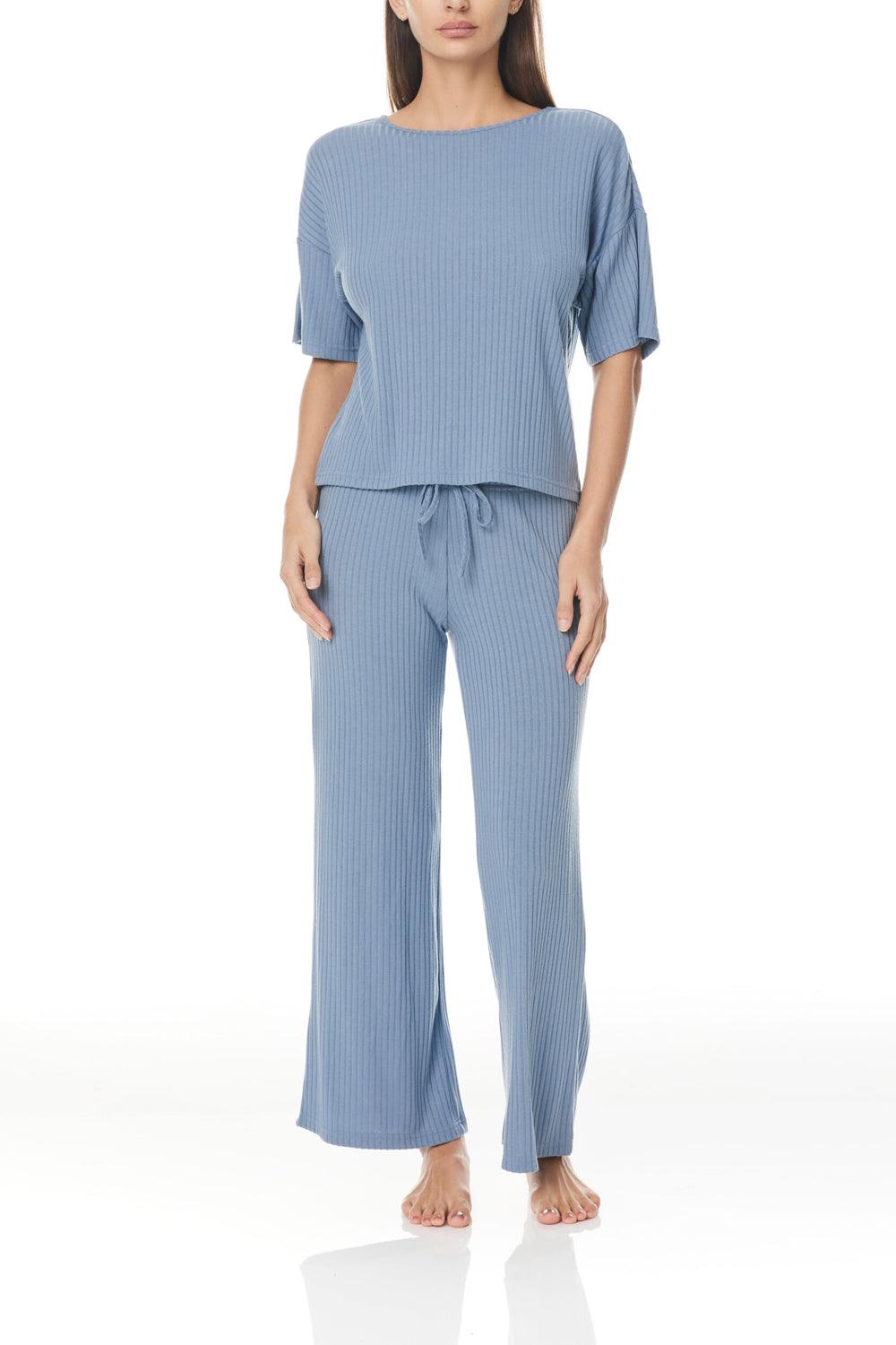 Emma Wide Leg Ribbed Lounge PJ