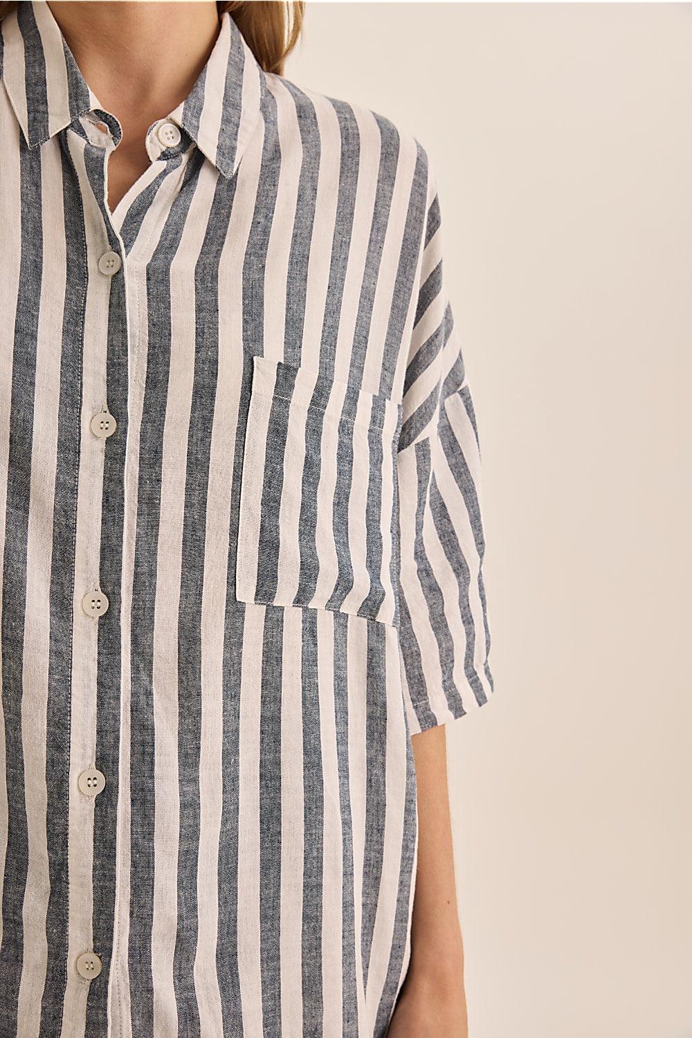 Evie Navy Stripe Linen Short Set