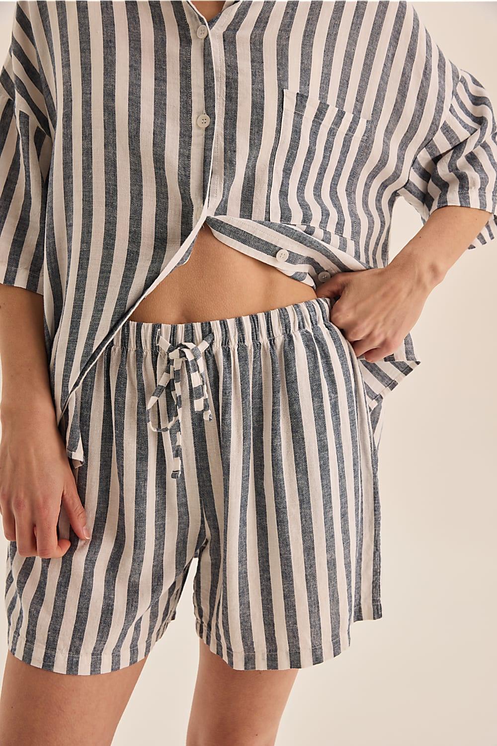 Evie Navy Stripe Linen Short Set