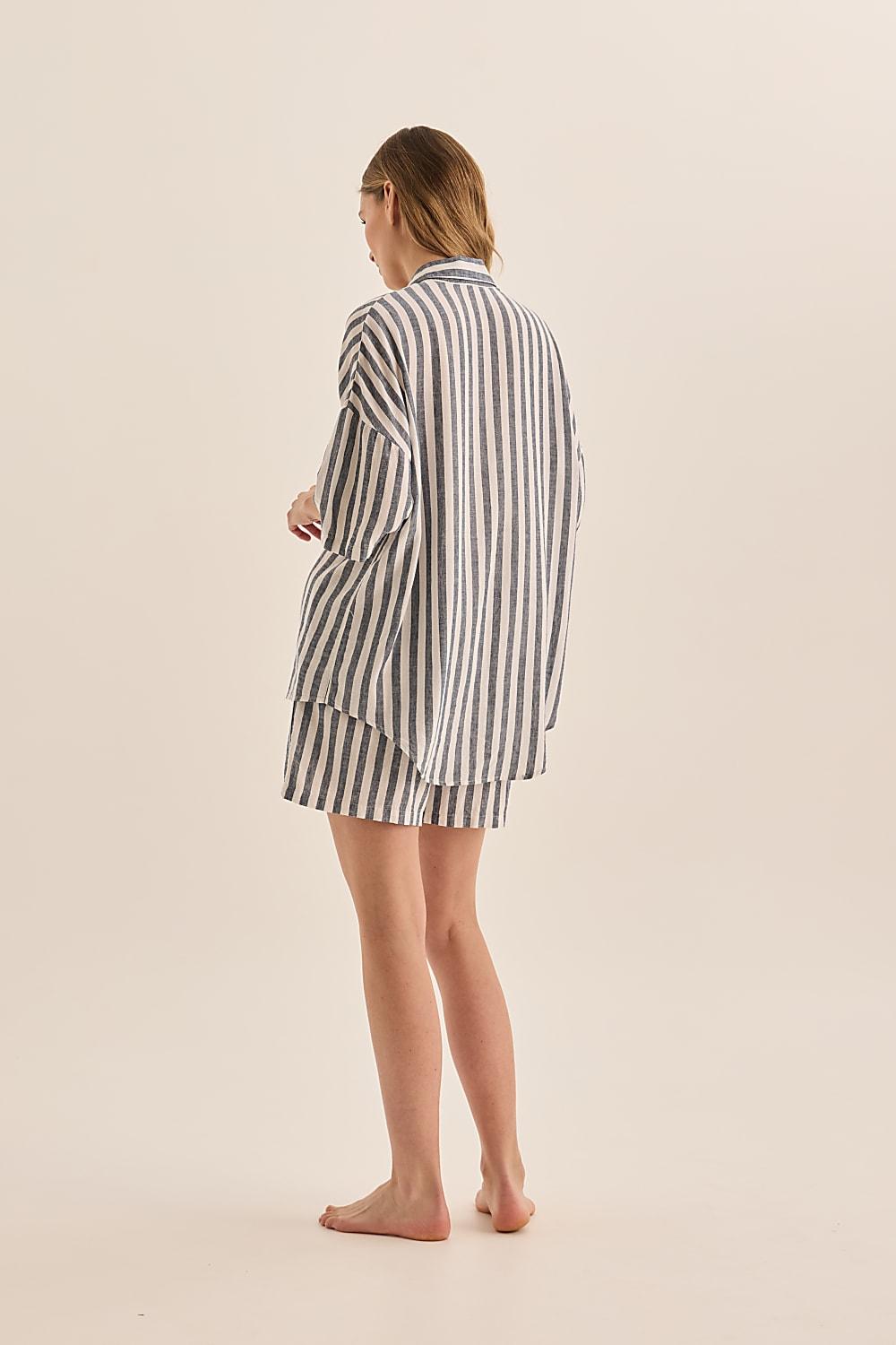 Evie Navy Stripe Linen Short Set