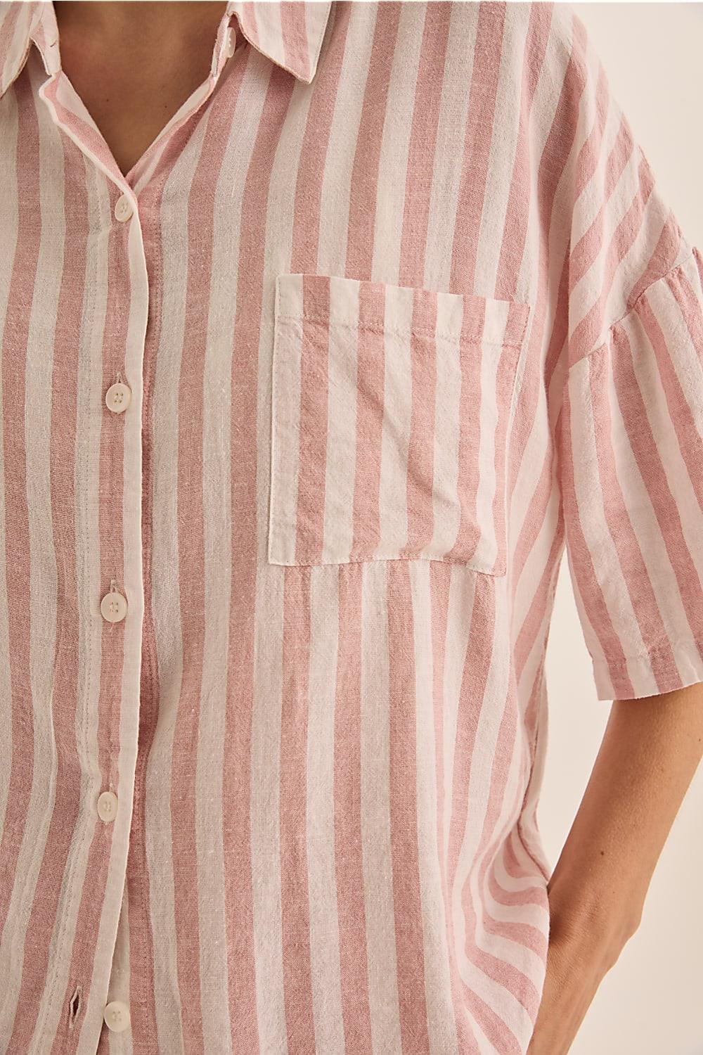 Evie Pink Stripe Linen Short Set