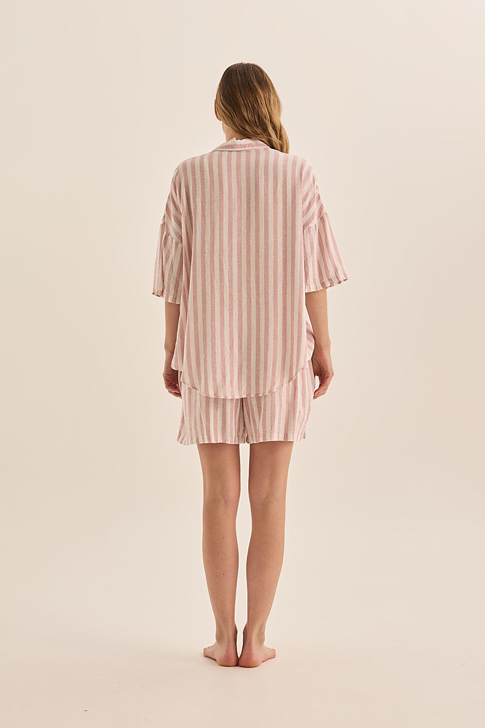 Evie Pink Stripe Linen Short Set