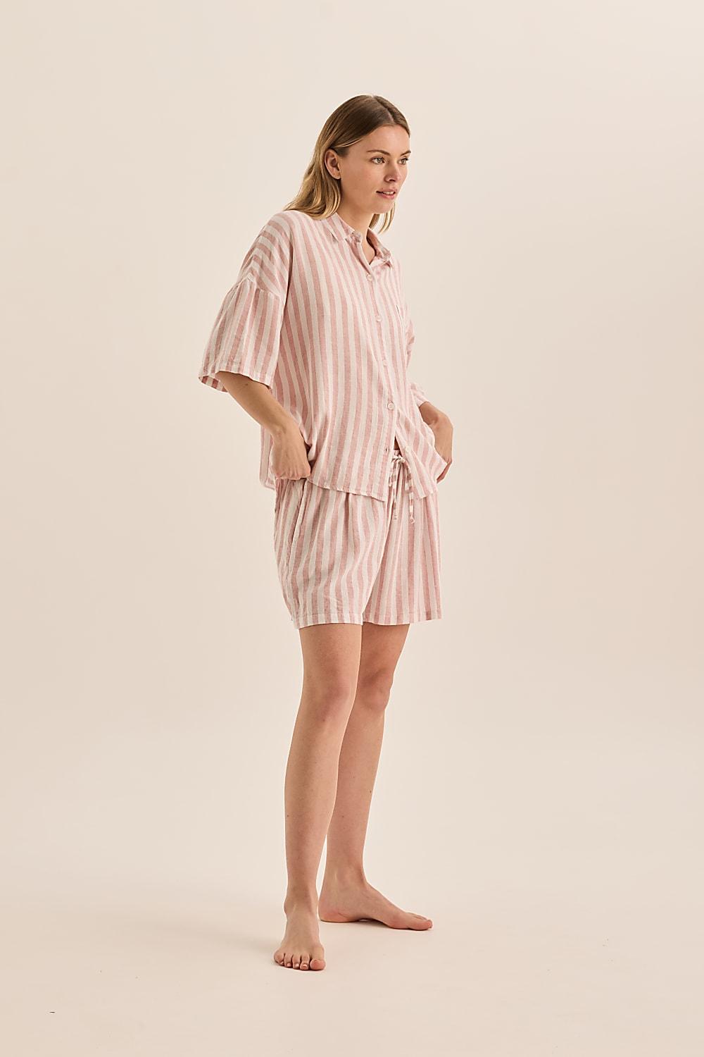 Evie Pink Stripe Linen Short Set