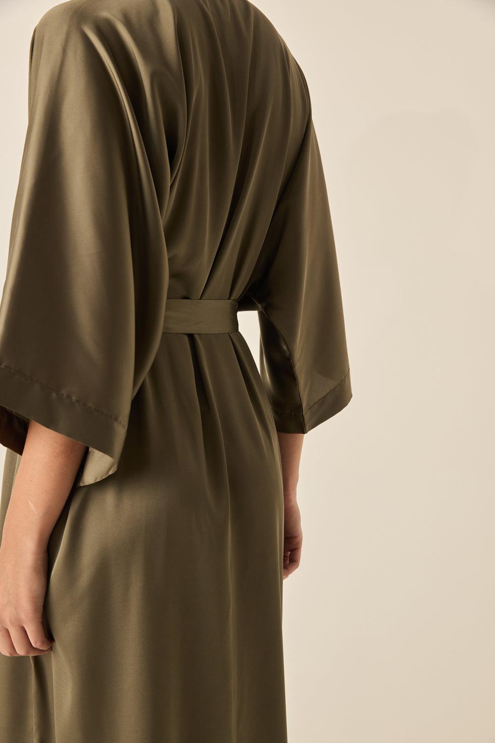 Florence Olive Satin Robe