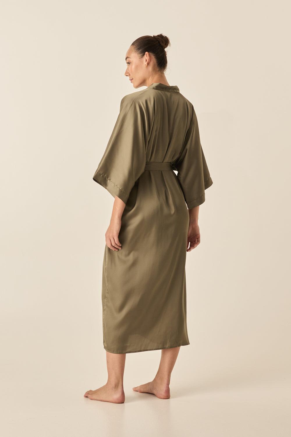 Florence Olive Satin Robe