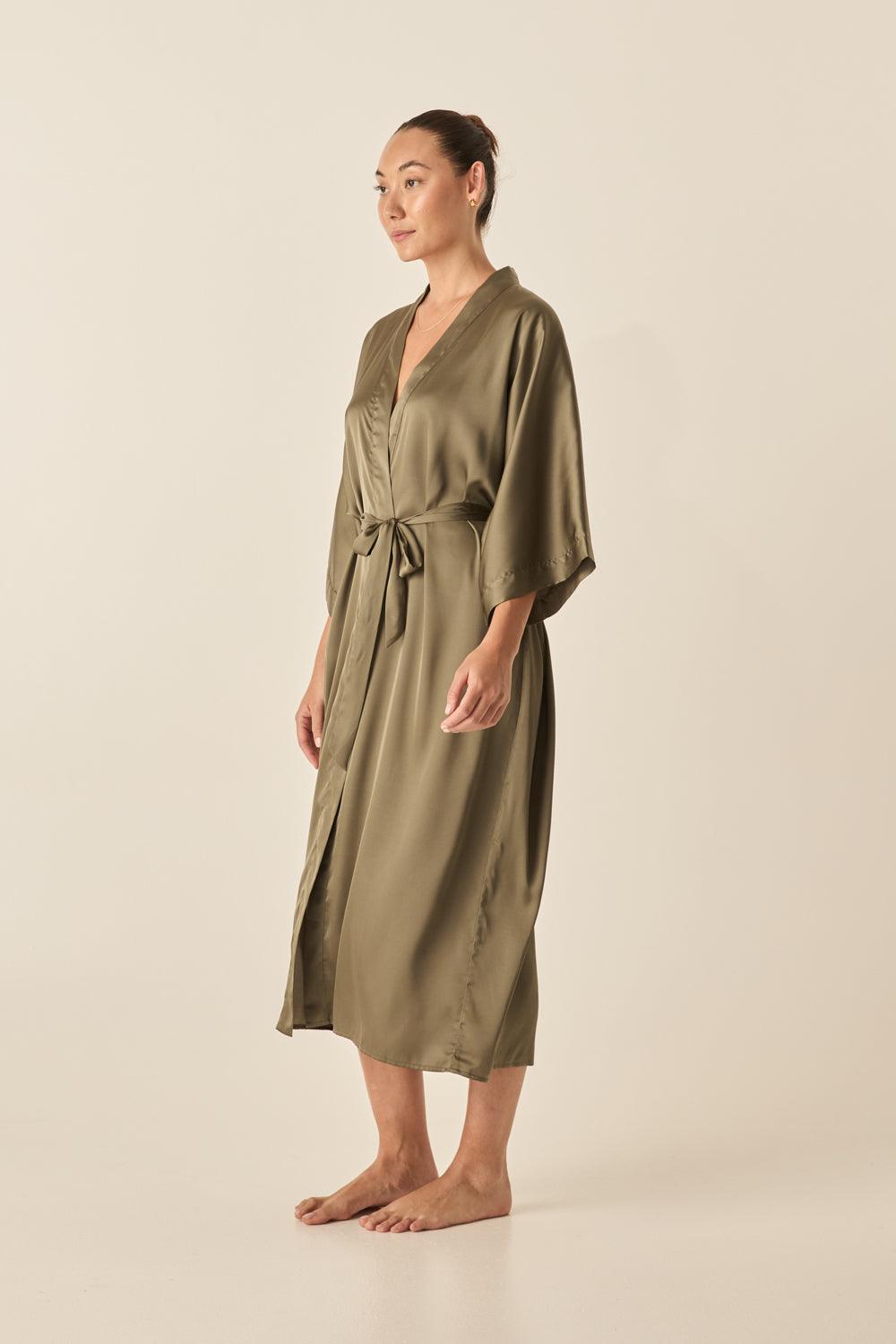 Florence Olive Satin Robe