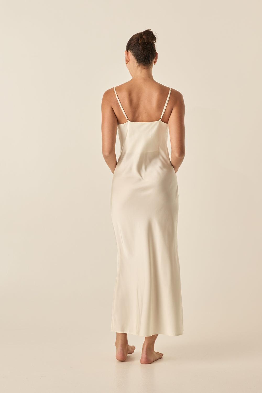 Freda Ivory Satin Long Chemise