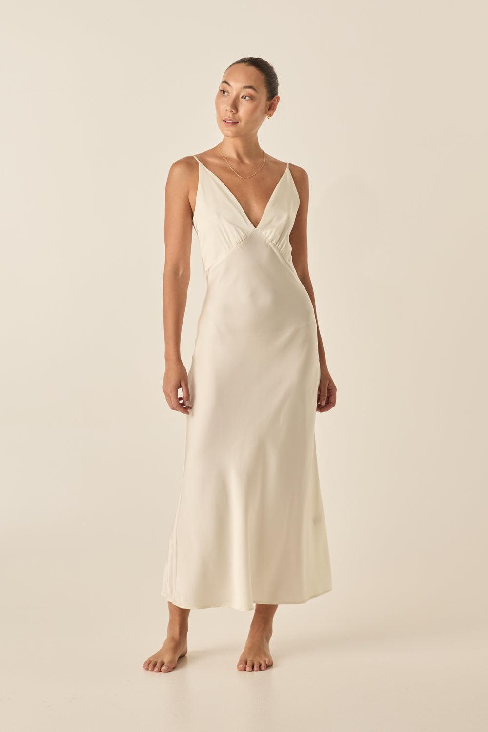 Freda Ivory Satin Long Chemise