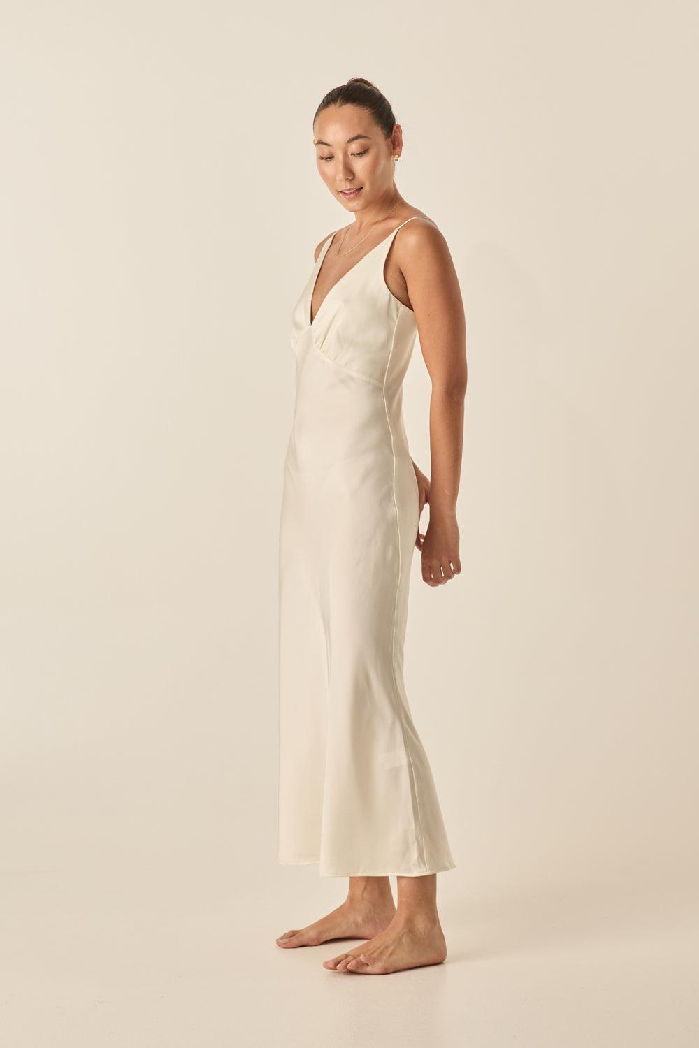 Freda Ivory Satin Long Chemise