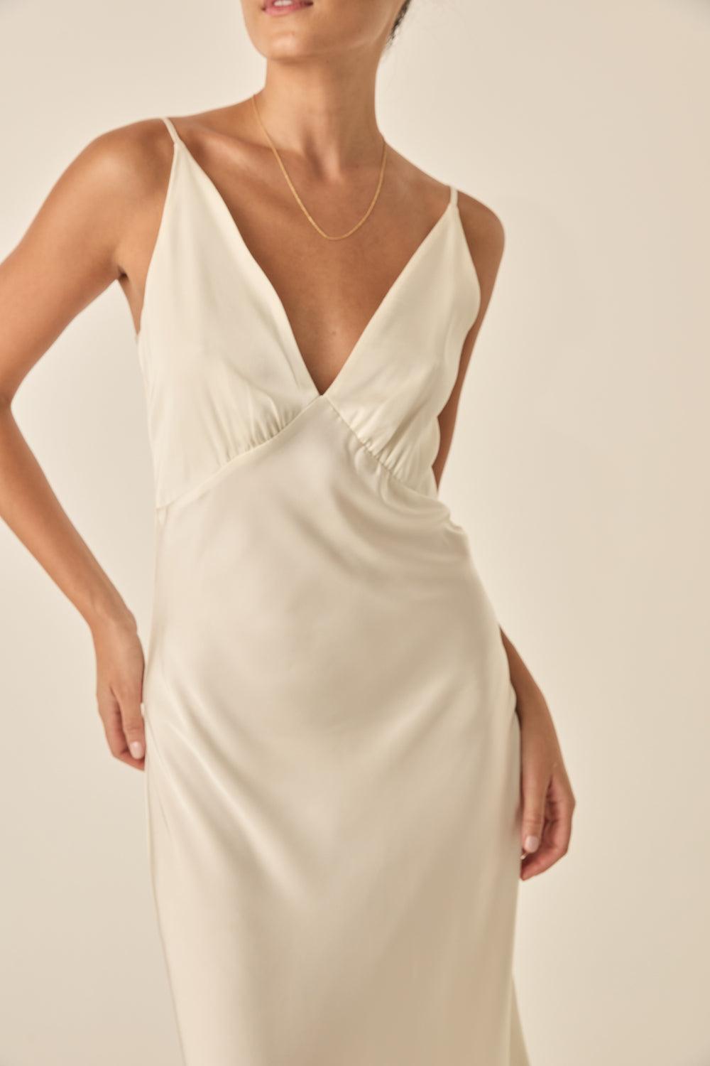 Freda Ivory Satin Long Chemise