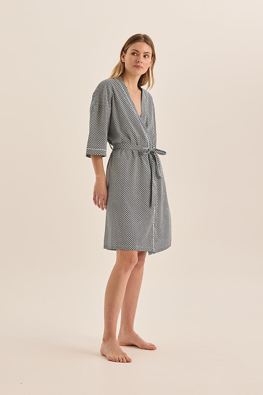 Indigo Navy Diamond Cotton Robe