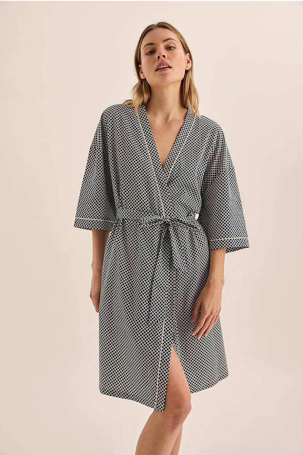 Indigo Navy Diamond Cotton Robe