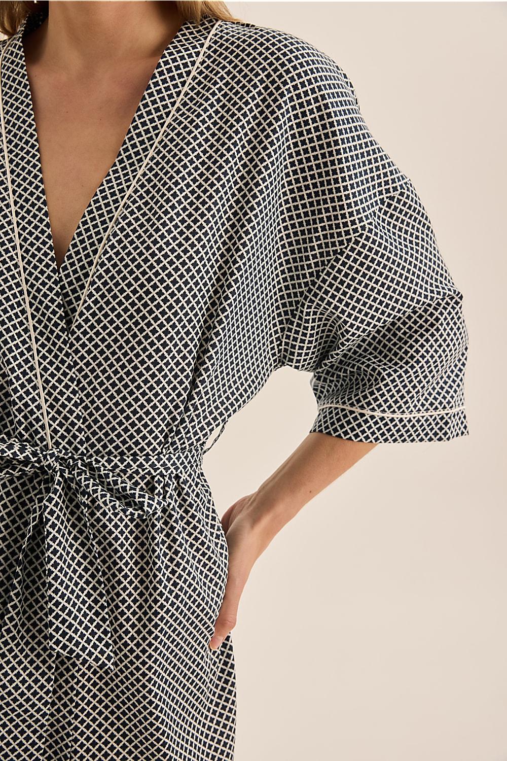 Indigo Navy Diamond Cotton Robe