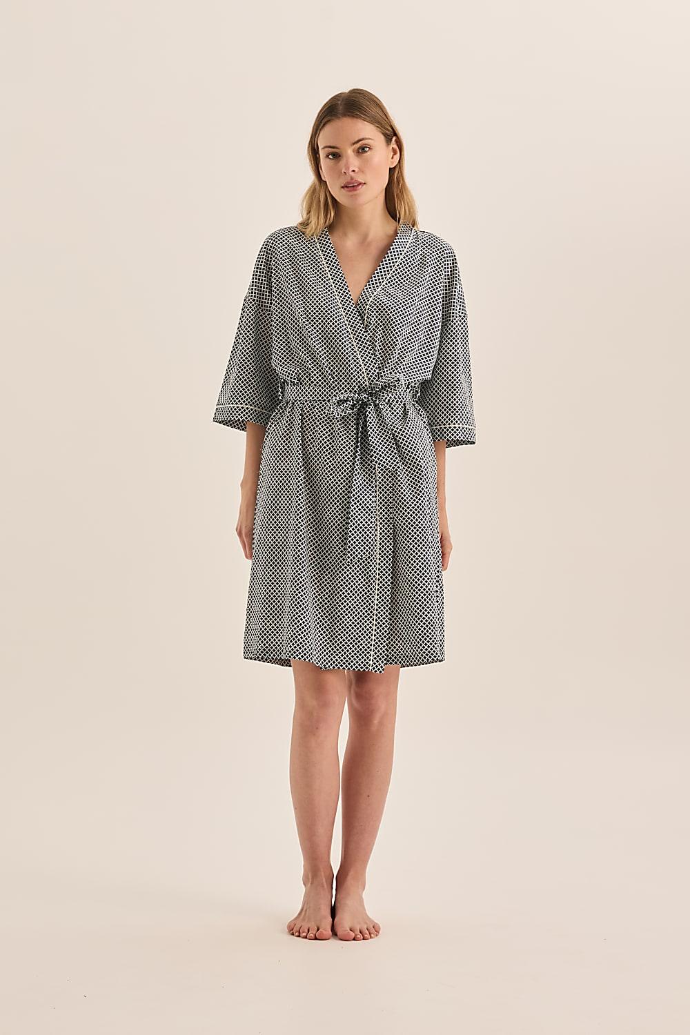 Indigo Navy Diamond Cotton Robe
