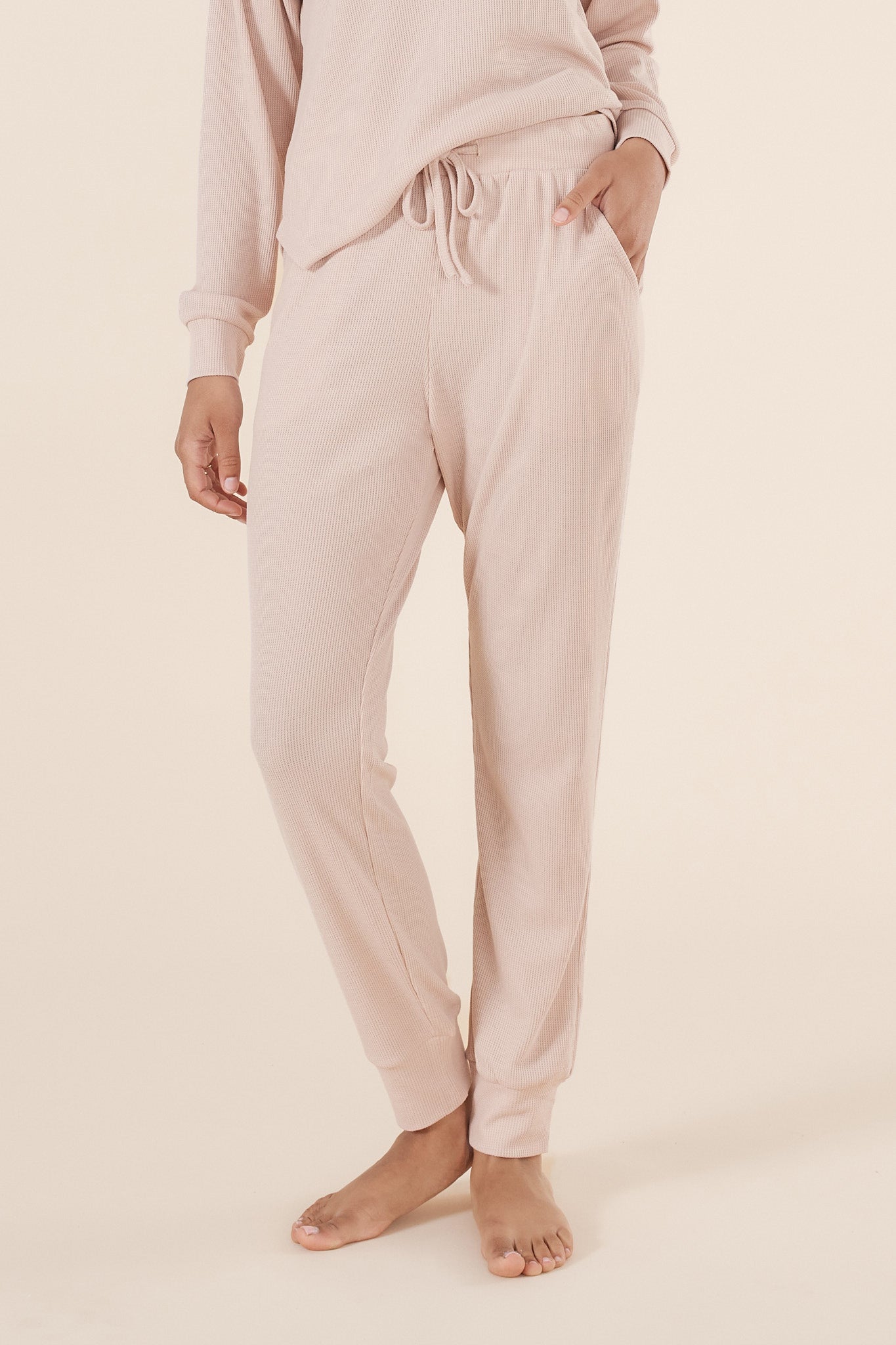 Lainey Beige Waffle Pyjama Set