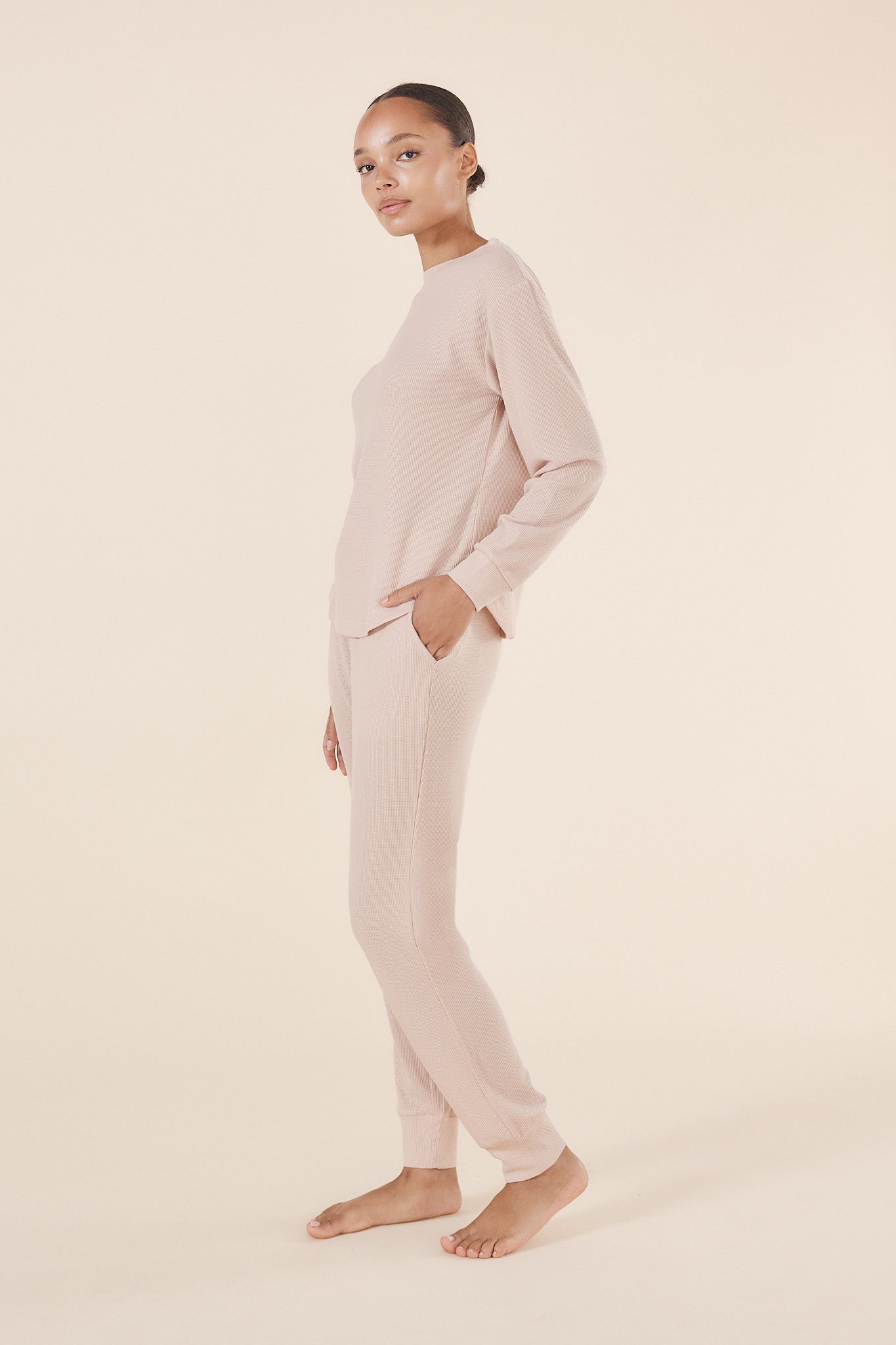 Lainey Beige Waffle Pyjama Set