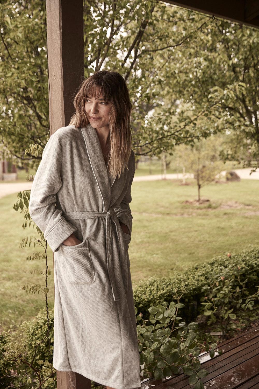 Lenore Grey Cotton Long Robe