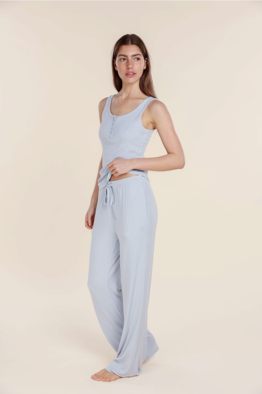 Liberty Ribbed Singlet Henley Top