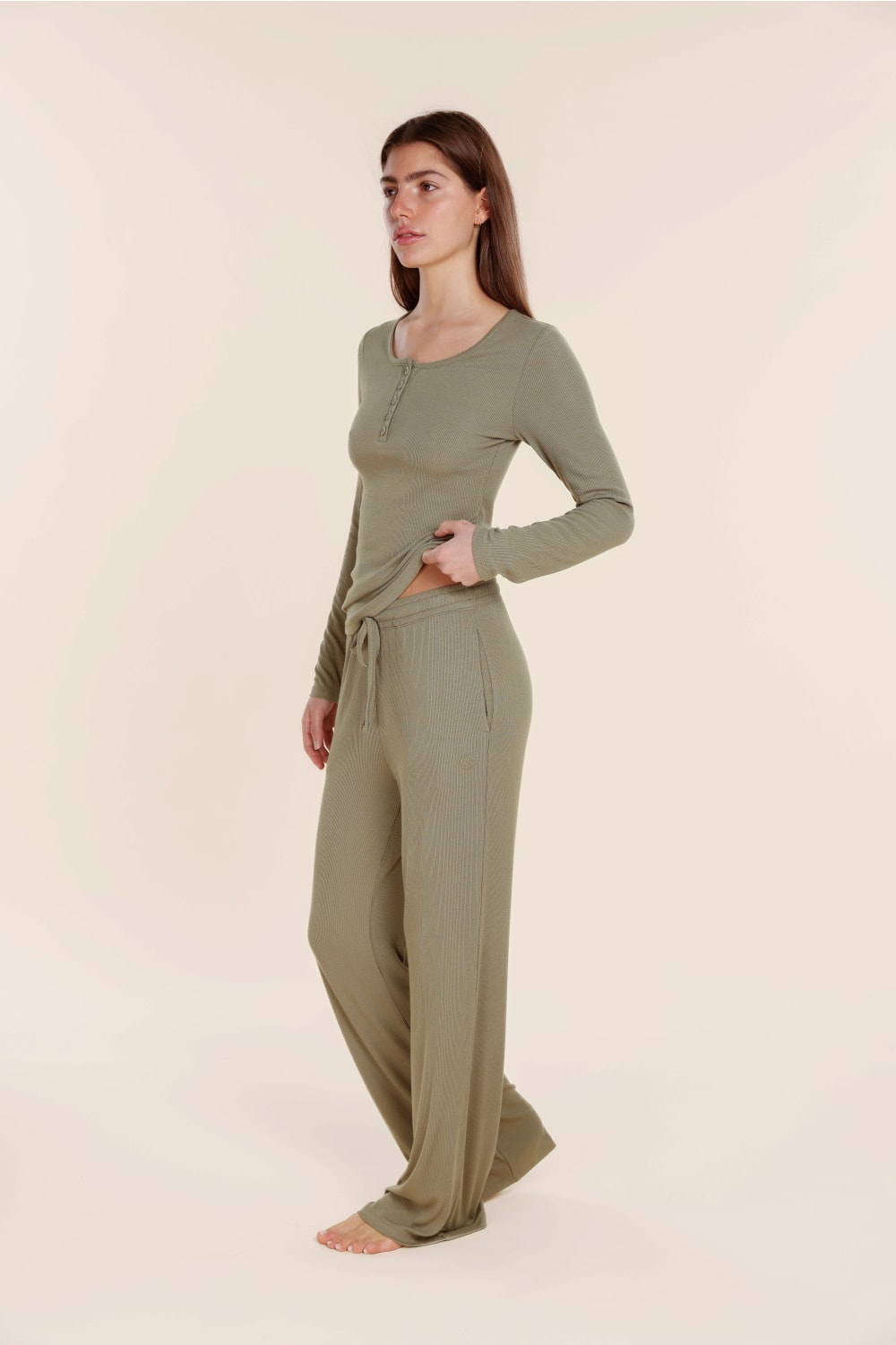 Lille Ribbed Long Sleeve Henley Top