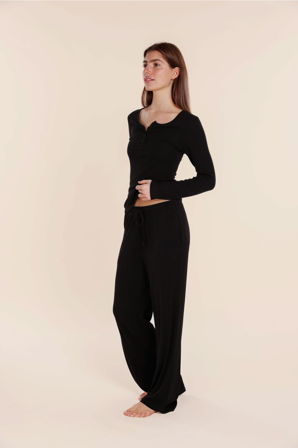 Lille Ribbed Long Sleeve Henley Top