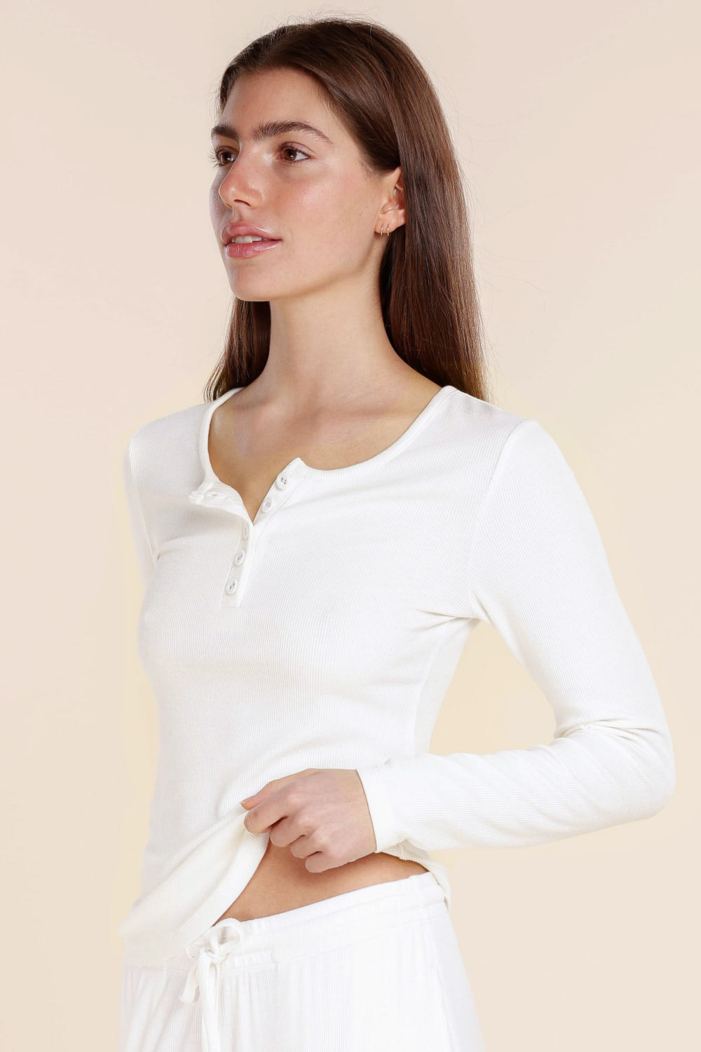 Lille Ribbed Long Sleeve Henley Top