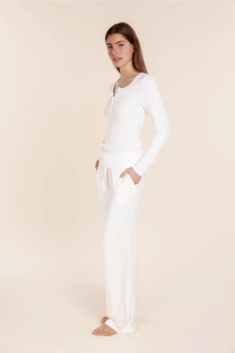 Lille Ribbed Long Sleeve Henley Top