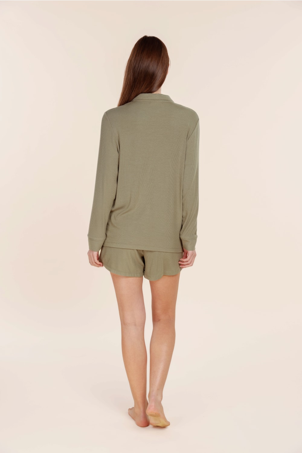 London Ribbed Long Sleeve Button Up Top