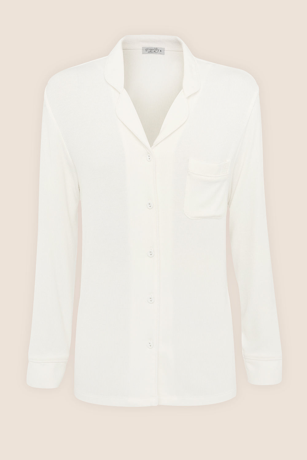 London Ribbed Long Sleeve Button Up Top