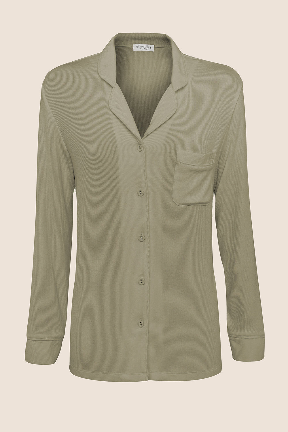 London Ribbed Long Sleeve Button Up Top