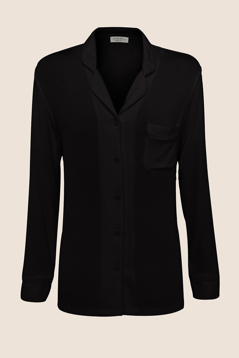 London Ribbed Long Sleeve Button Up Top